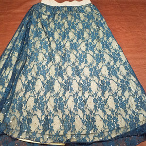 Teal Lace/Cream Elegant Skirt